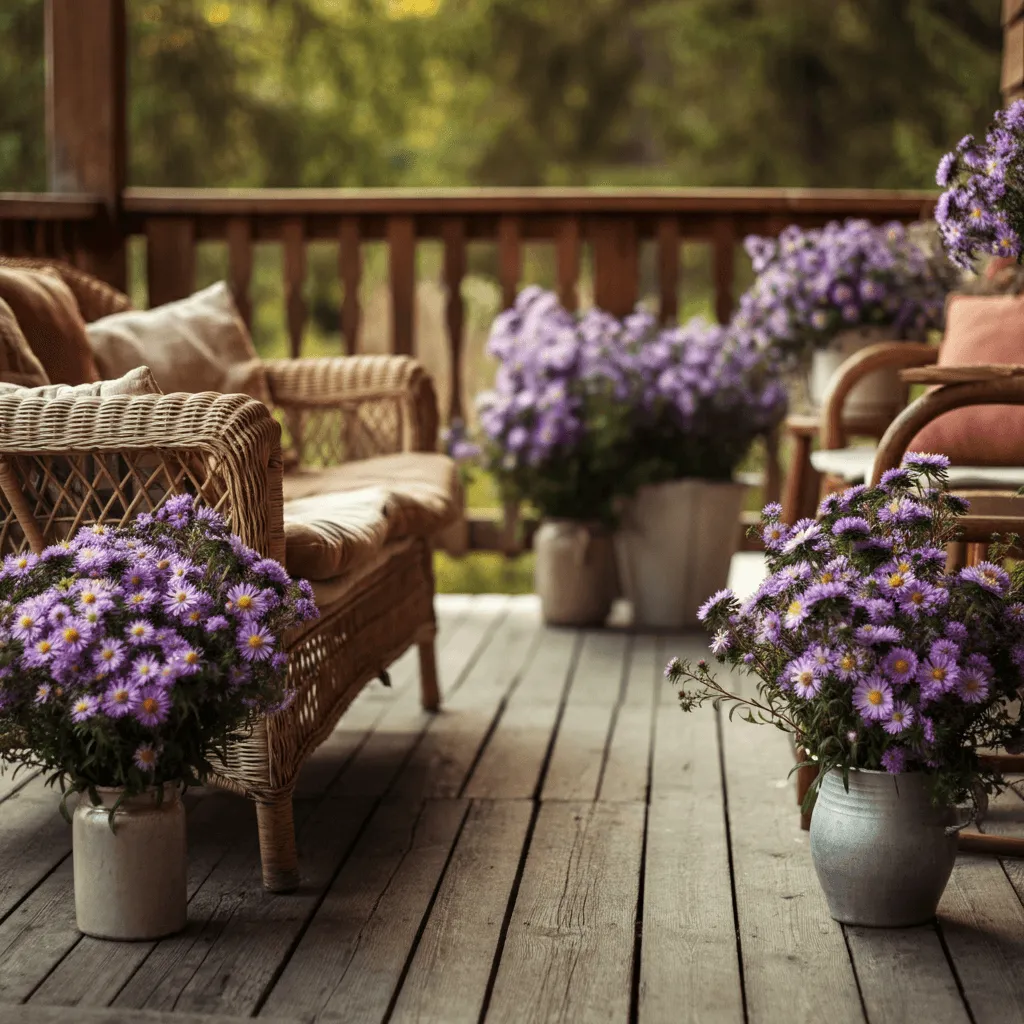 Asters on Rustic Porch