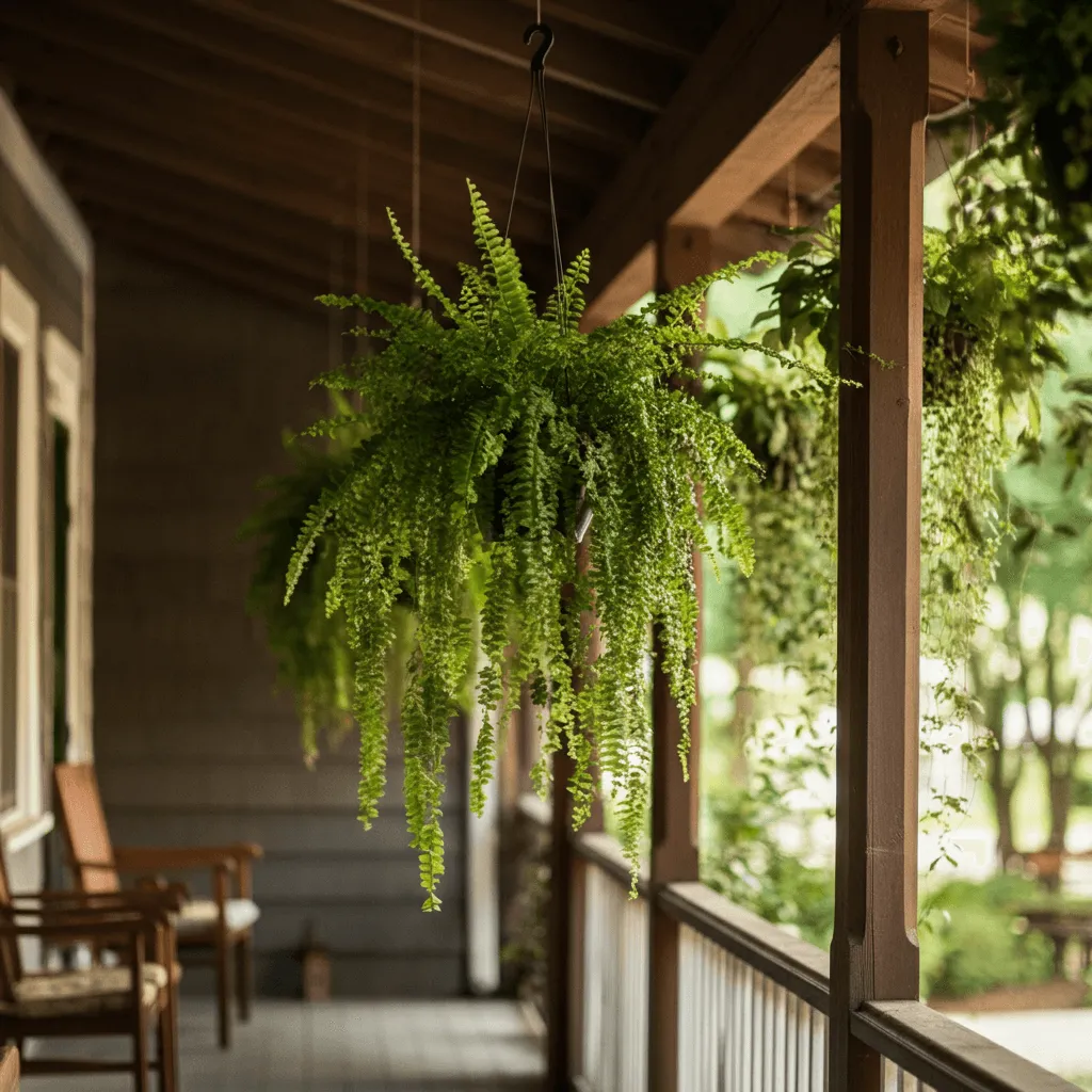 Boston Ferns on Shaded Porch