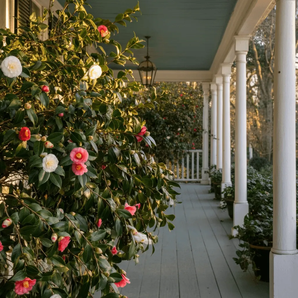 Camellias on Southern Porch