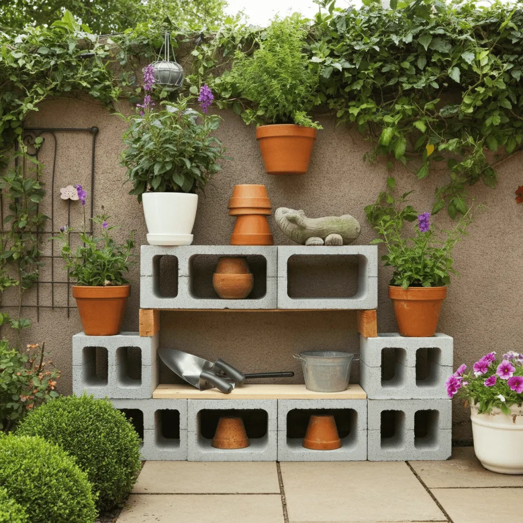 Cinder Block Outdoor Shelves