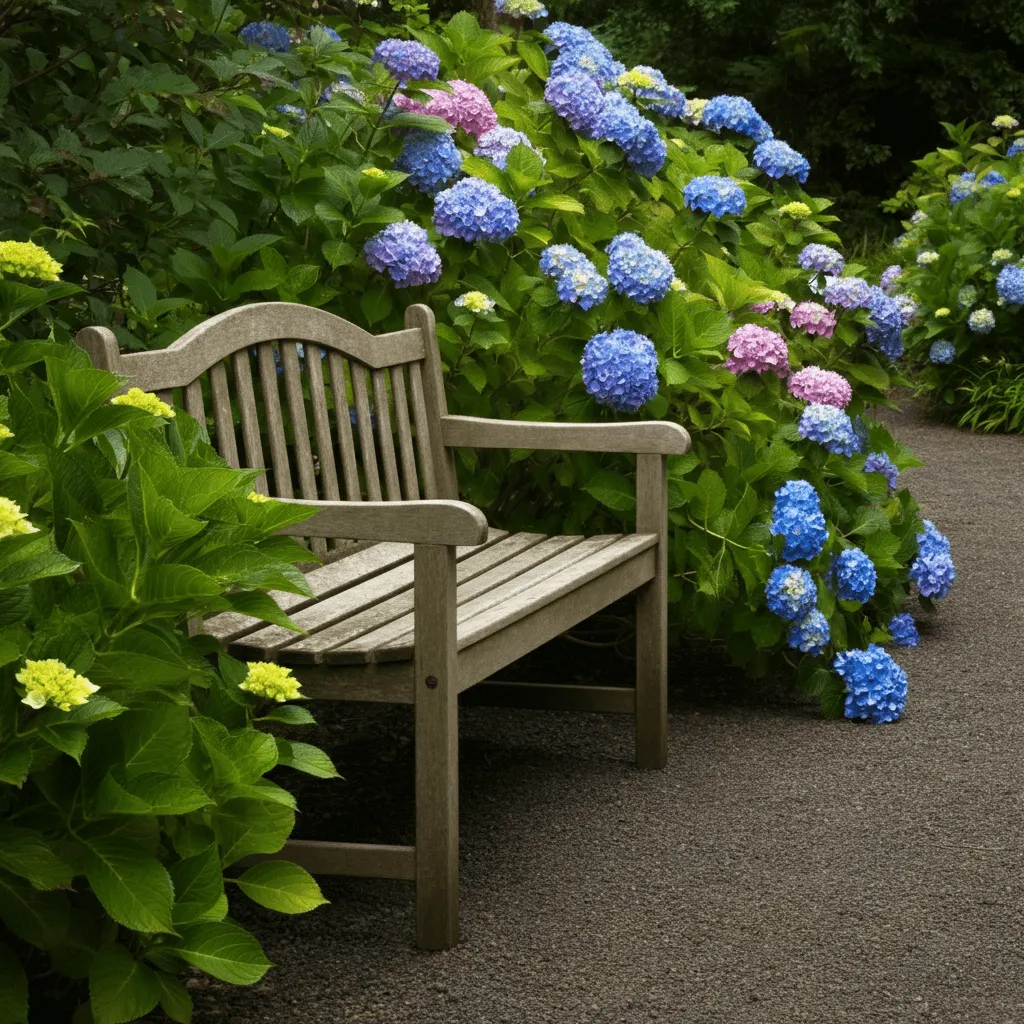 Hydrangeas Garden Bench